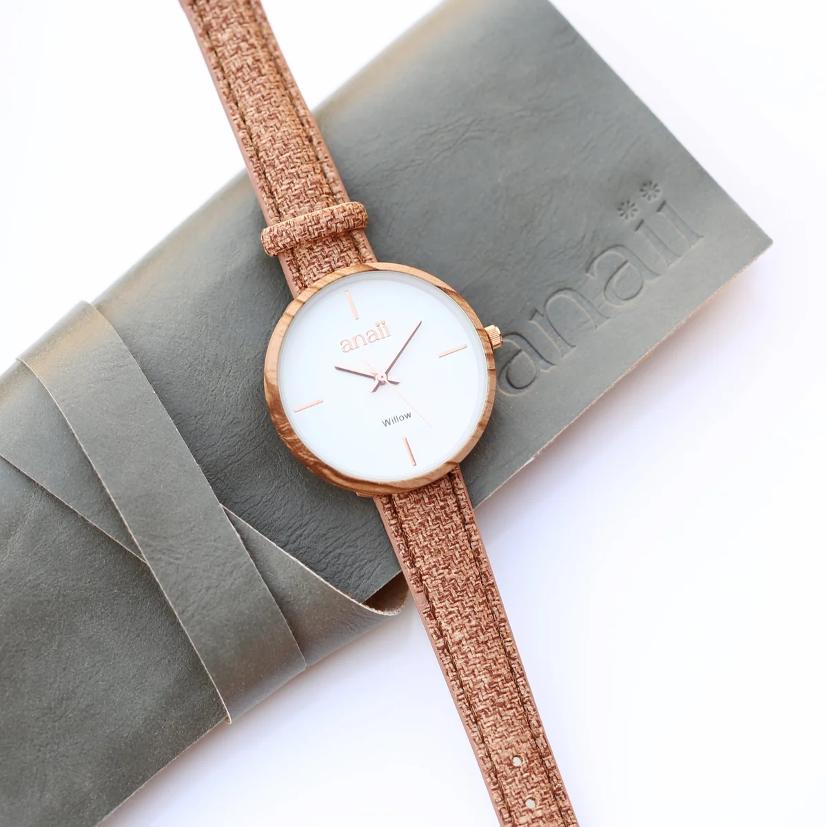 Personalised ladies watch with Hazel Wood face, stainless steel case, adjustable strap, engraved with custom handwriting