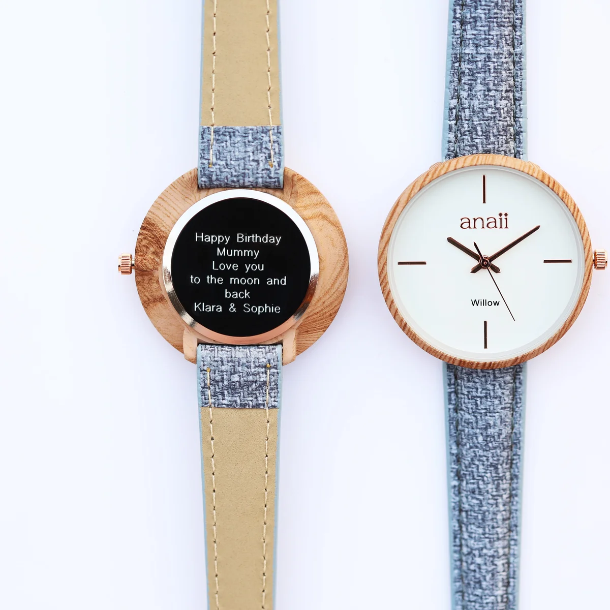 Lake Blue Anaii watch with stainless steel case and adjustable strap watch displayed on white background