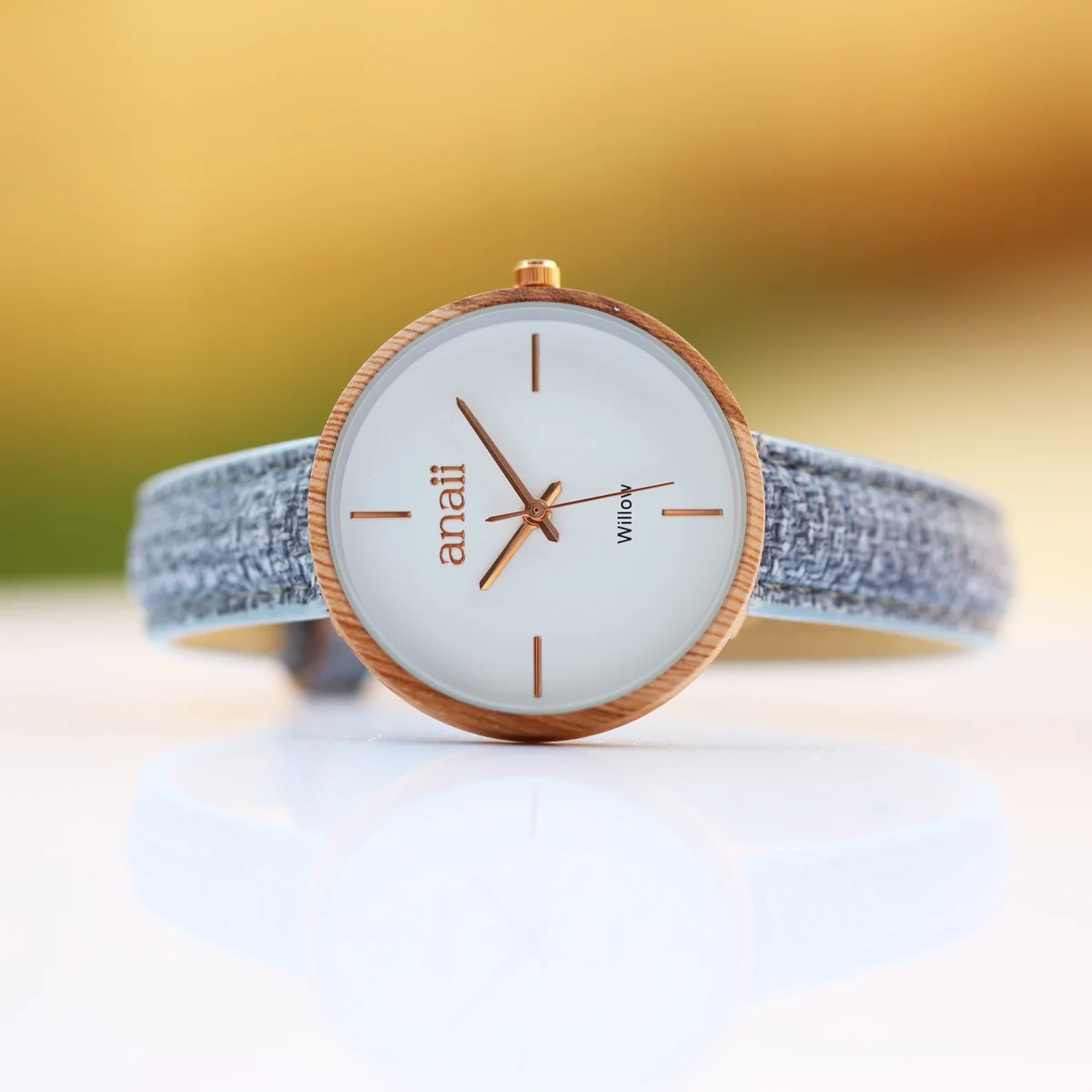 Lake Blue personalised Anaii quartz movement watch with stainless steel case and adjustable strap in gift box