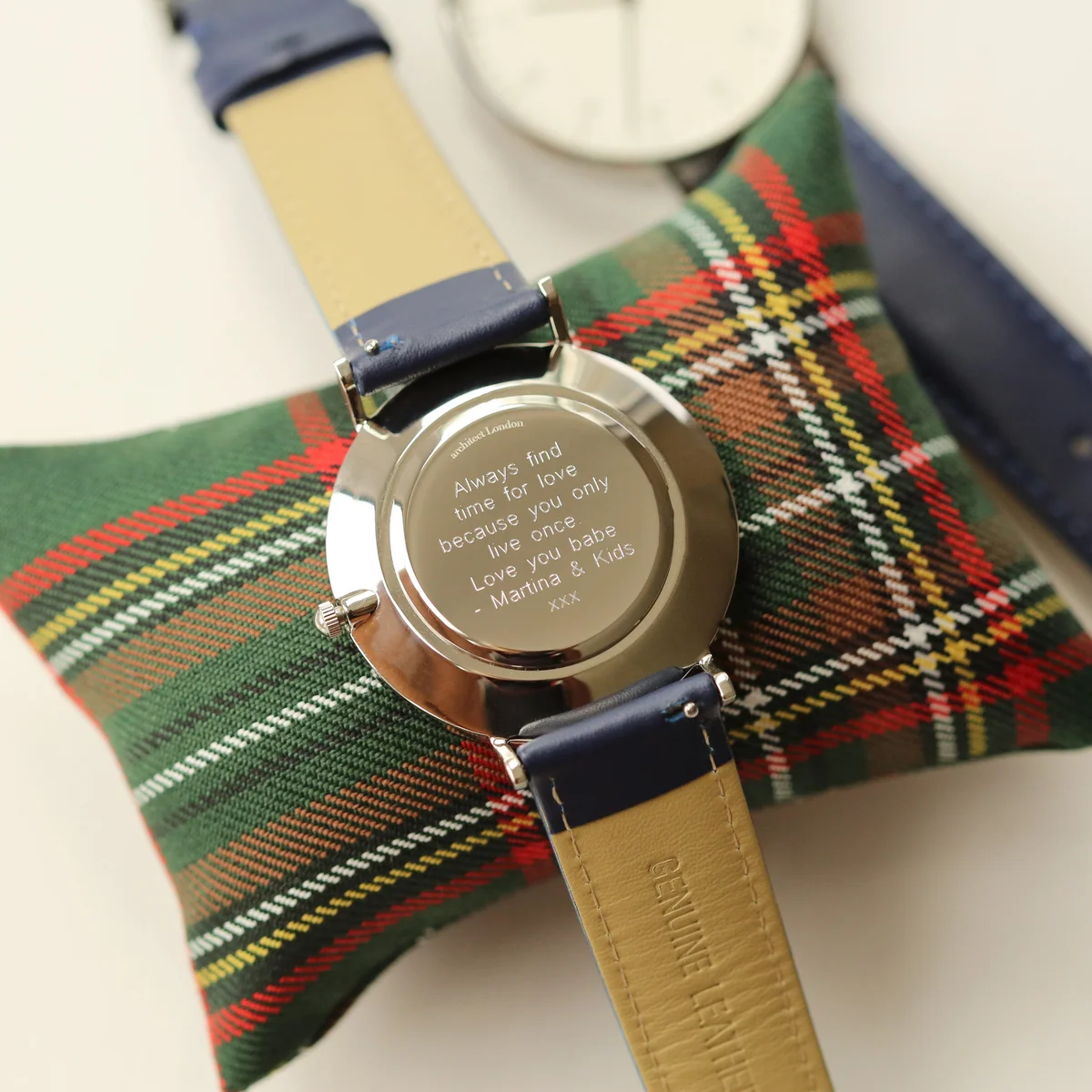Men’s minimalist quartz movement watch with polished stainless steel case and admiral blue genuine leather strap