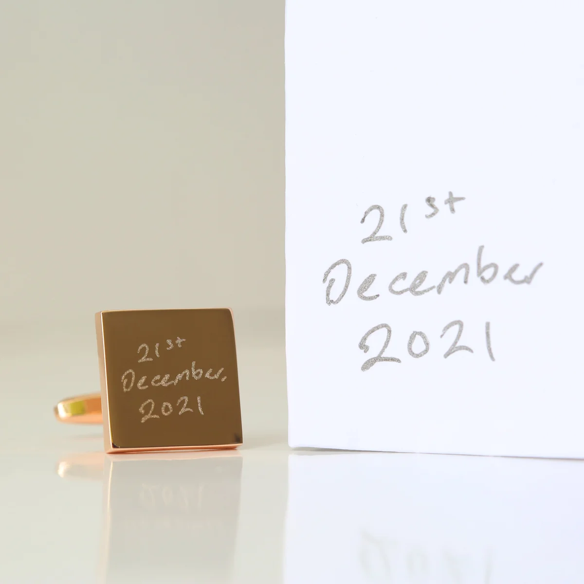 Silver polished stainless steel handwriting gift cufflinks engraved with a child's drawing on 17mm square faces