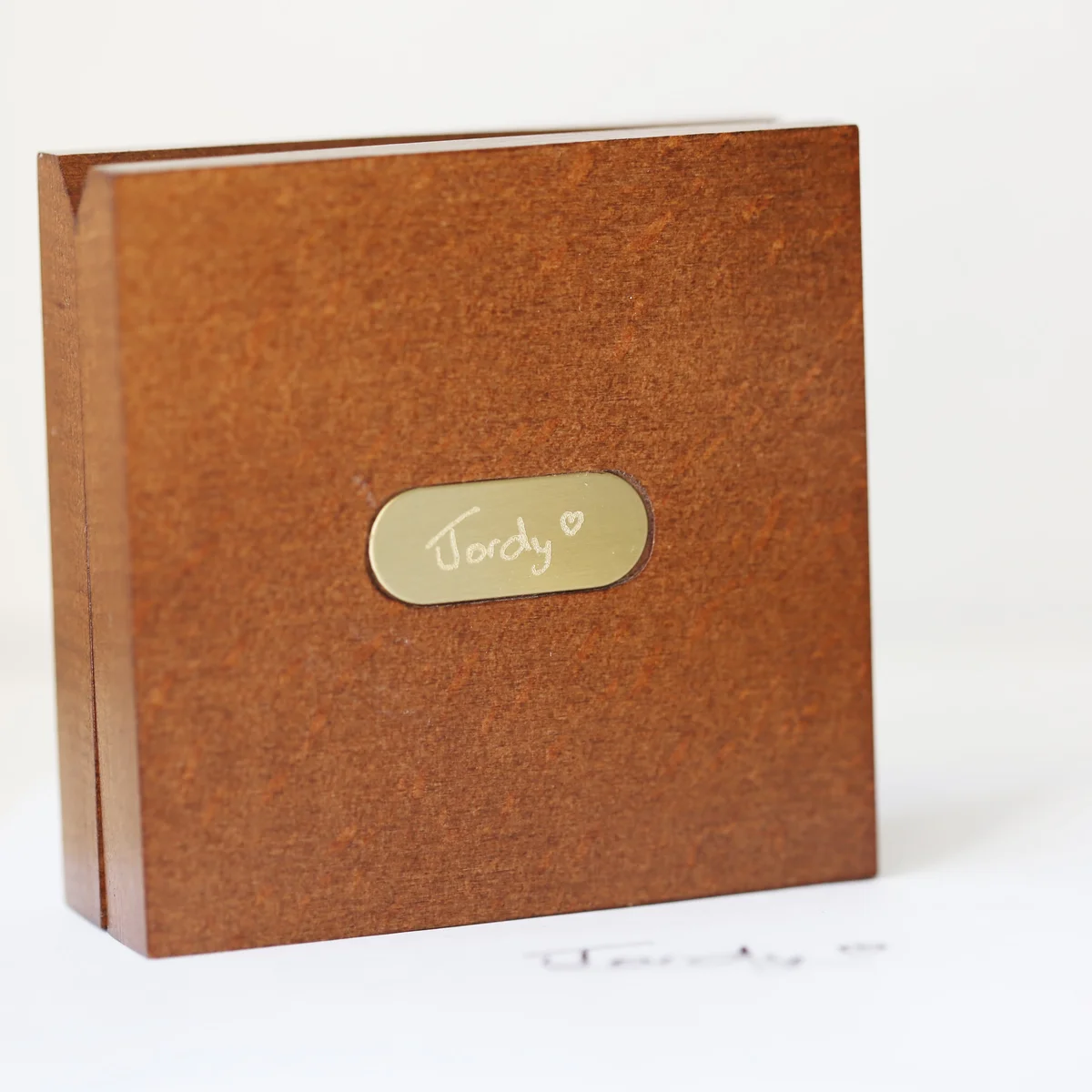 Personalised compass gift with brass compass and mahogany timber box engraved with handwriting and monogrammed plate
