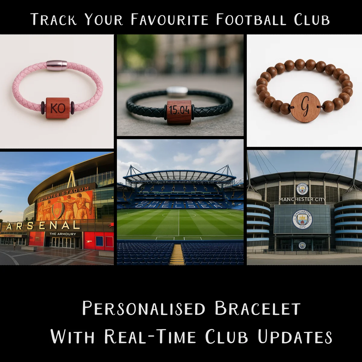 Black AC Milan football fan bracelet with microchip, shown on a white background, adjustable style visible