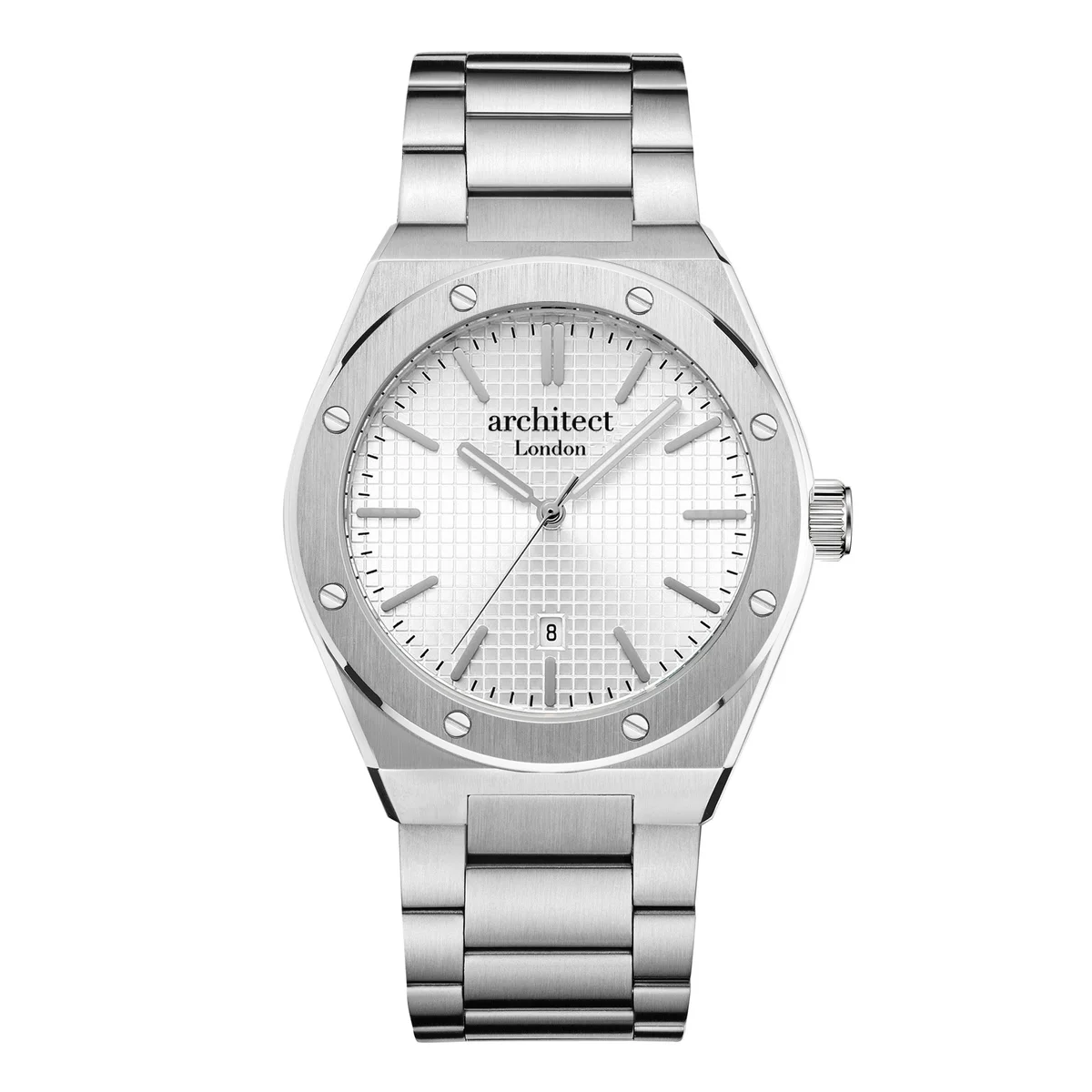 Silver stainless steel custom handwriting watch with white dial and personalized engraved case back from Borough Collection