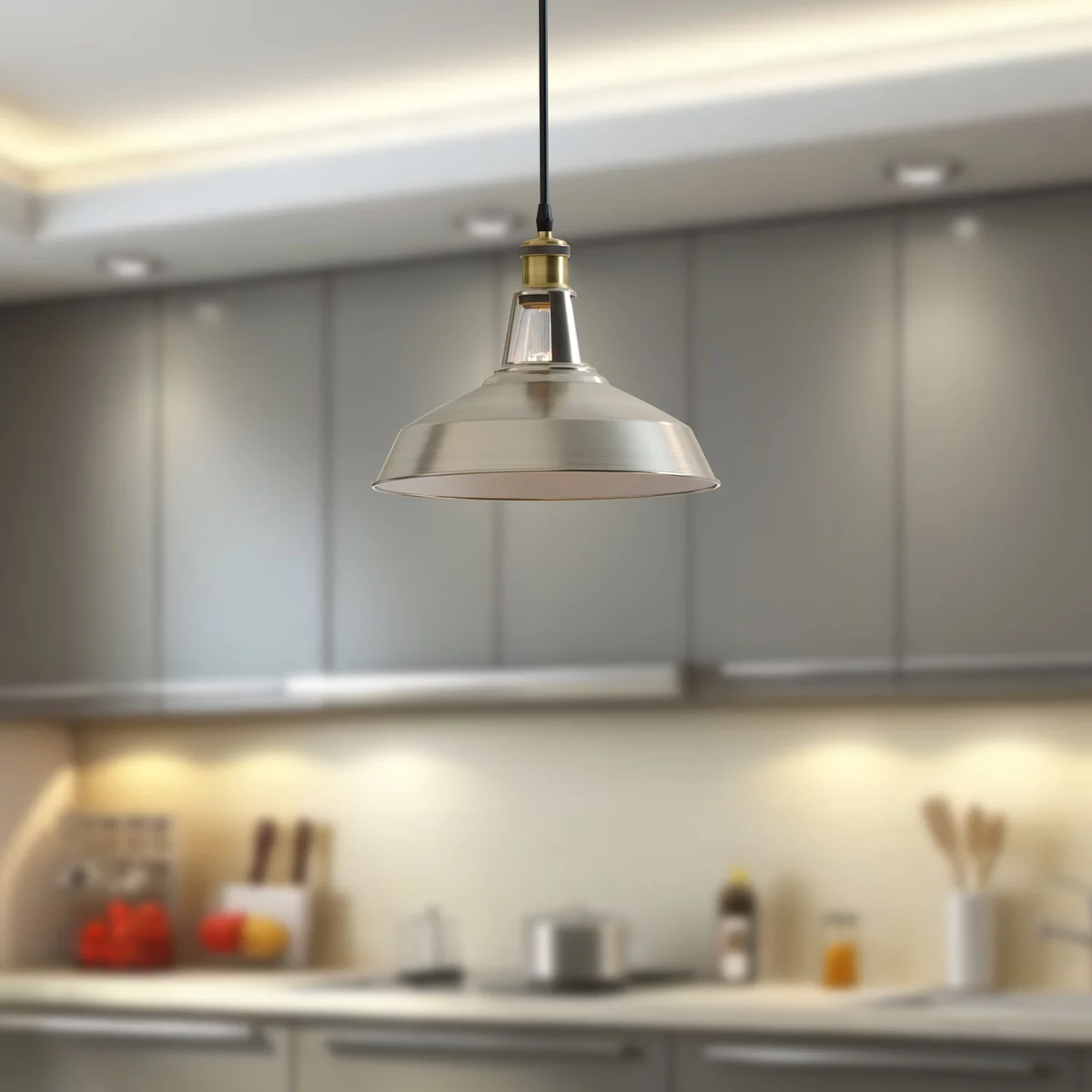 Vintage industrial E27 ceiling light with barn slotted metal shade in rustic red, hanging from adjustable black cable