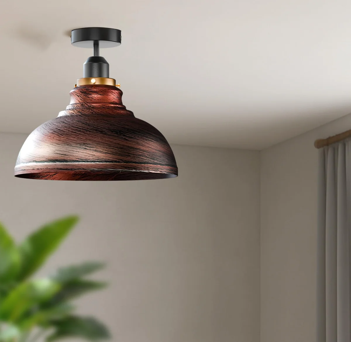 Metal semi flush ceiling light with dome-shaped shade and 29cm diameter, designed for E27 bulb (bulb not included)