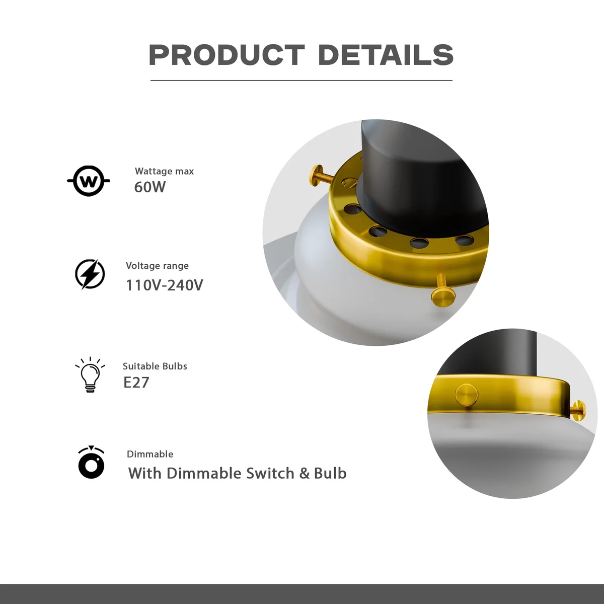 Semi flush mount E27 ceiling light with metal dome shade and 29cm diameter, ceiling plate included, no bulb
