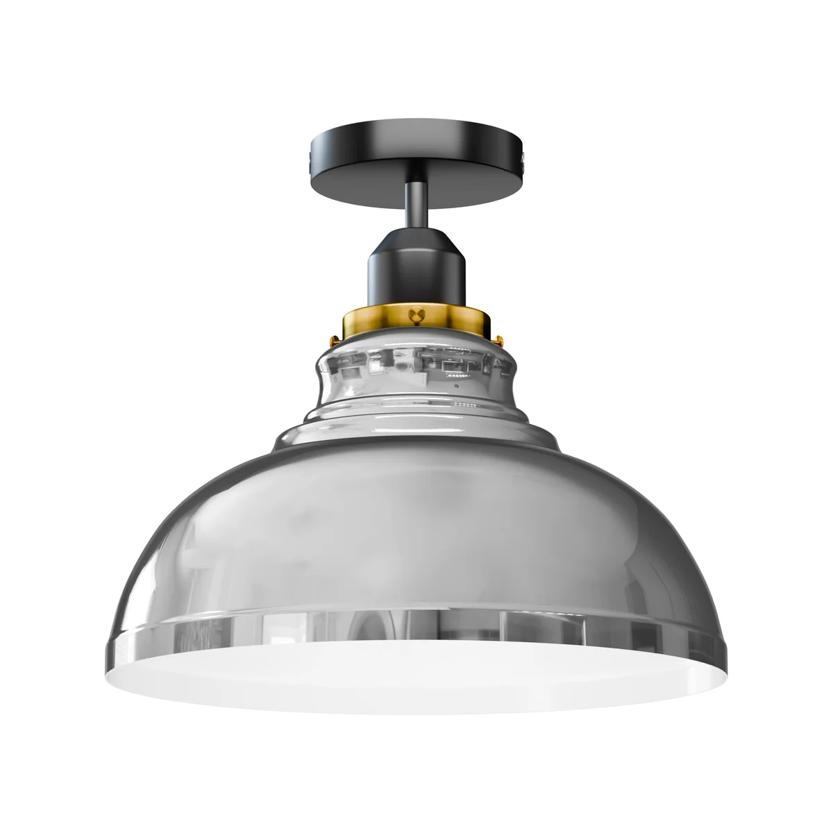Semi flush ceiling light with metal dome shade, 29cm diameter, and 10cm ceiling plate, no bulb included