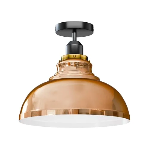 Semi flush ceiling light with metal dome shade and 10cm ceiling plate, E27 bulb holder without bulb included