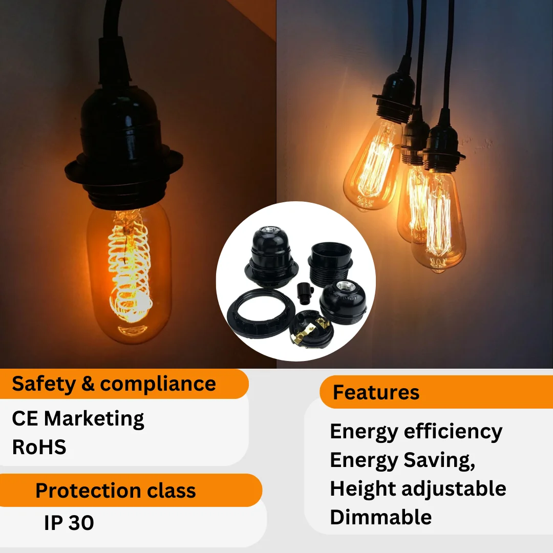 Vintage pendant light with adjustable metal cable and E27 bulb holder, ideal for indoor ceiling installation