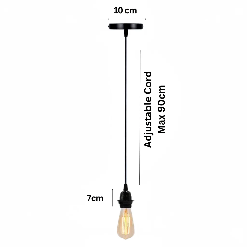 Adjustable vintage metal pendant with E27 bulb holder and 95cm cable, dimmable ceiling light for indoor use