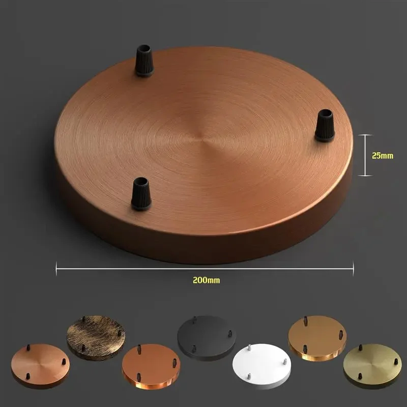 Multi colour 3 hole ceiling rose with vintage industrial design and hardware for pendant wall lamp installation.
