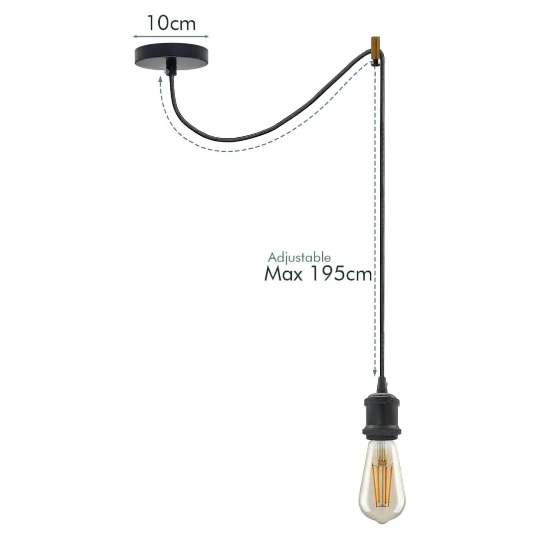 Vintage industrial adjustable pendant light with single spider-style head and 195cm adjustable hanging length