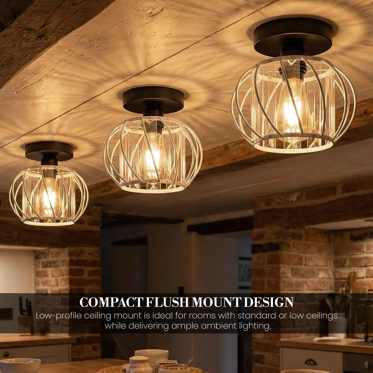 Mini crystal ceiling light with cut crystal prisms on white metal base, 18cm diameter, semi flush mount design