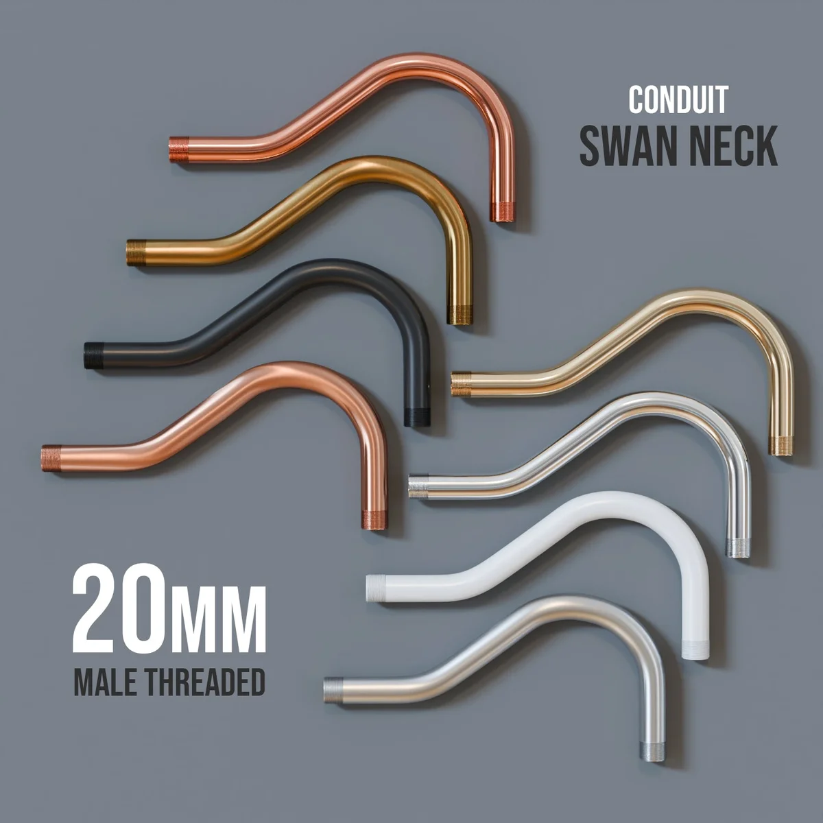 220mm swan neck conduit pipe metal fitting with male thread, 220mm length, durable corrosion-resistant design