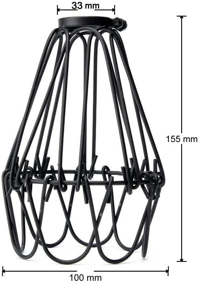 Black metal vintage industrial pendant light shade with wire cage design and E27 socket compatibility hanging isolated