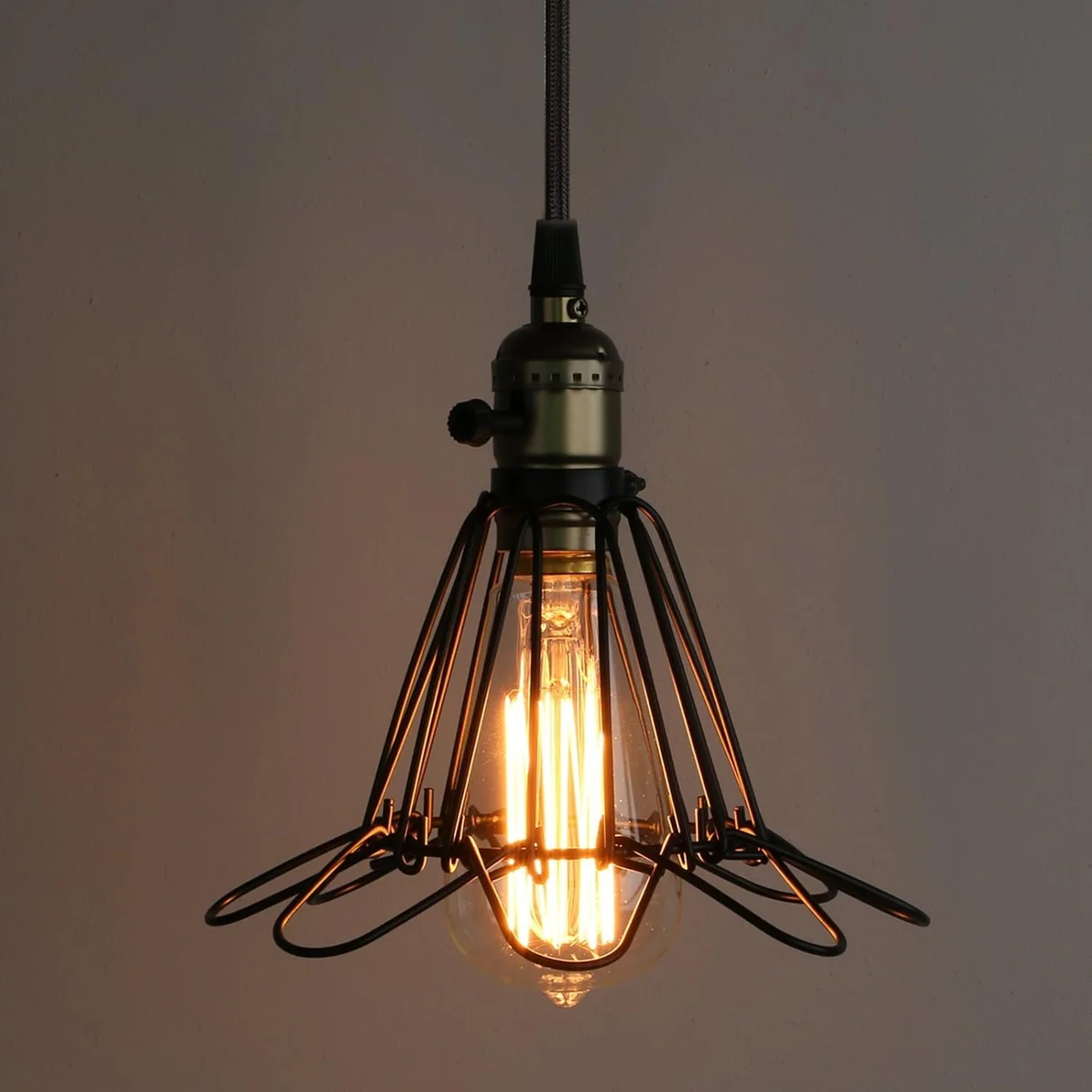 Black adjustable industrial wire cage easy fit lamp shade with E27 socket for vintage style lighting