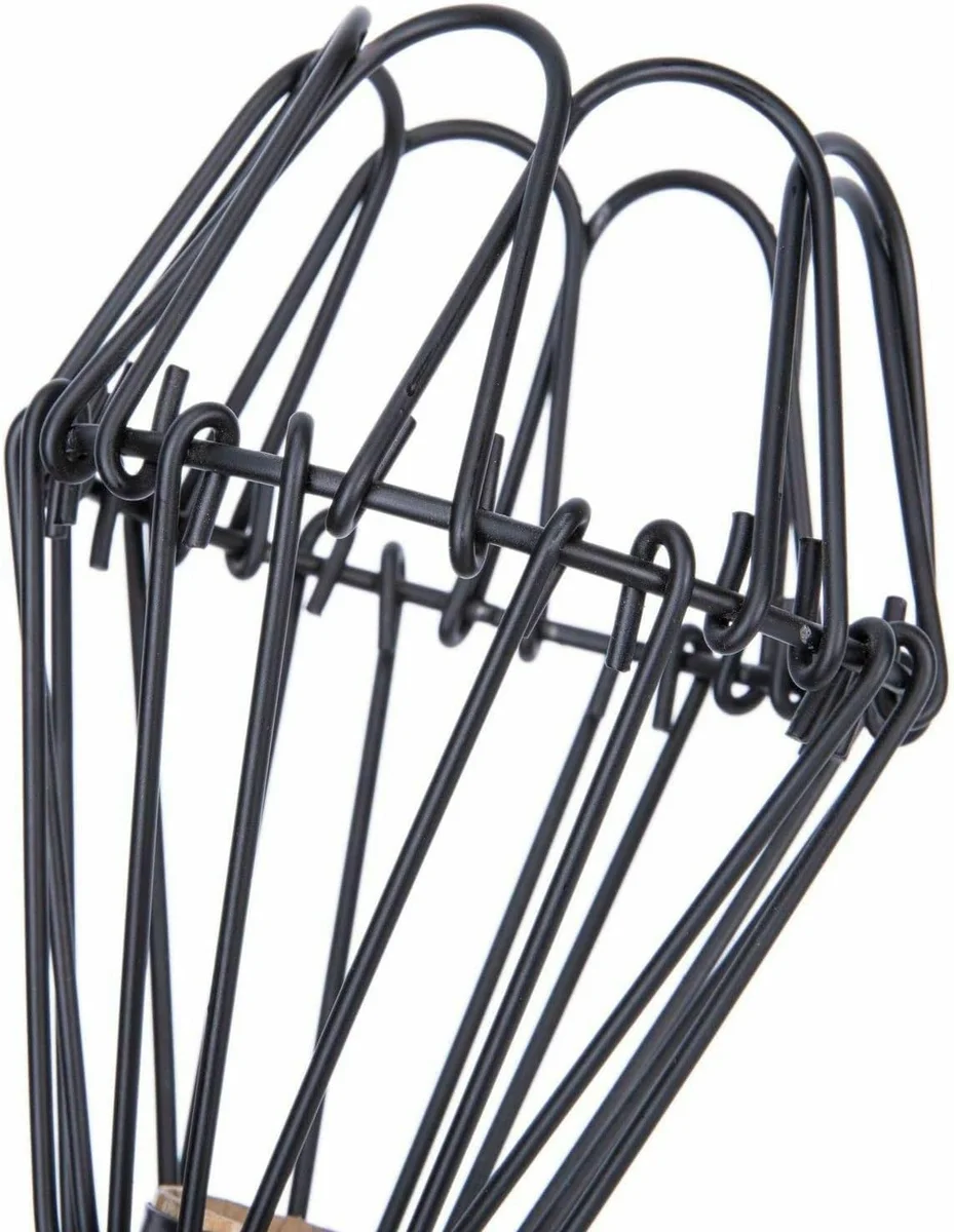 Black industrial wire cage pendant light shade with E27 socket, metal frame, vintage industrial design, 10cm wide, 15cm high