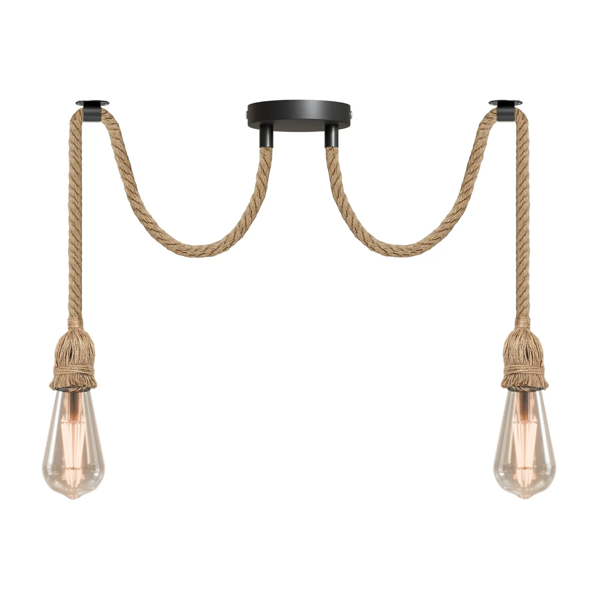 Retro hemp pendant light with adjustable hemp cable and metal holder, ceiling-mounted E27 socket in vintage style