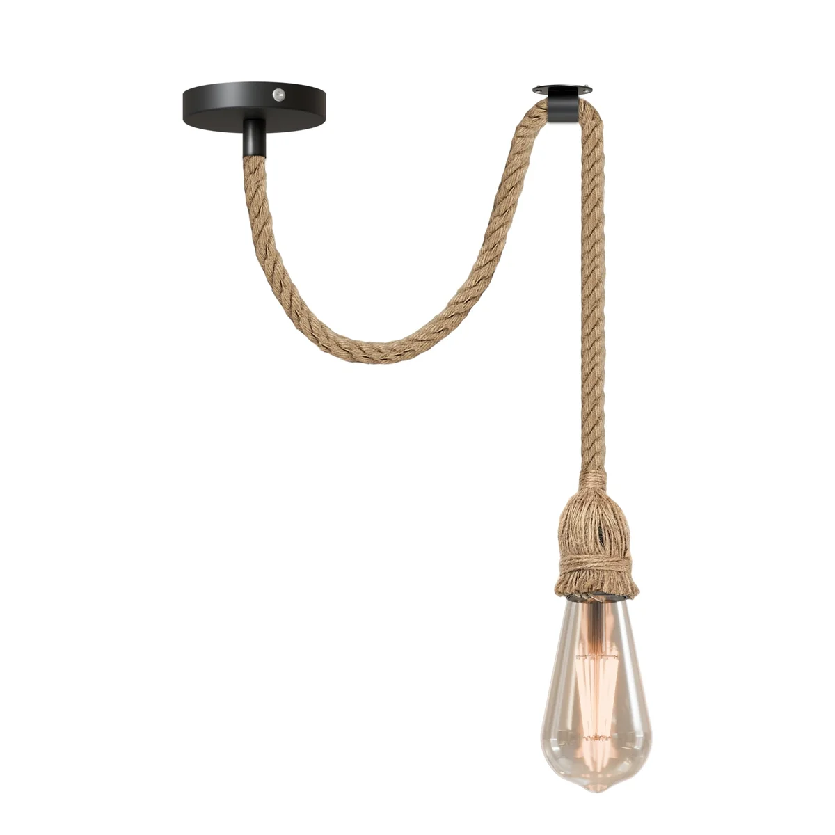 Retro hemp pendant light with metal holder and adjustable hemp cable, ceiling mounted with E27 socket, vintage style