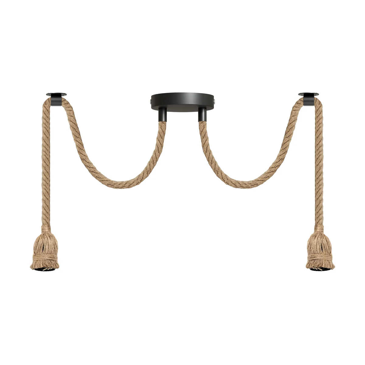 Retro hemp pendant light with metal holder and adjustable hemp cable hanging from ceiling, vintage style E27 socket
