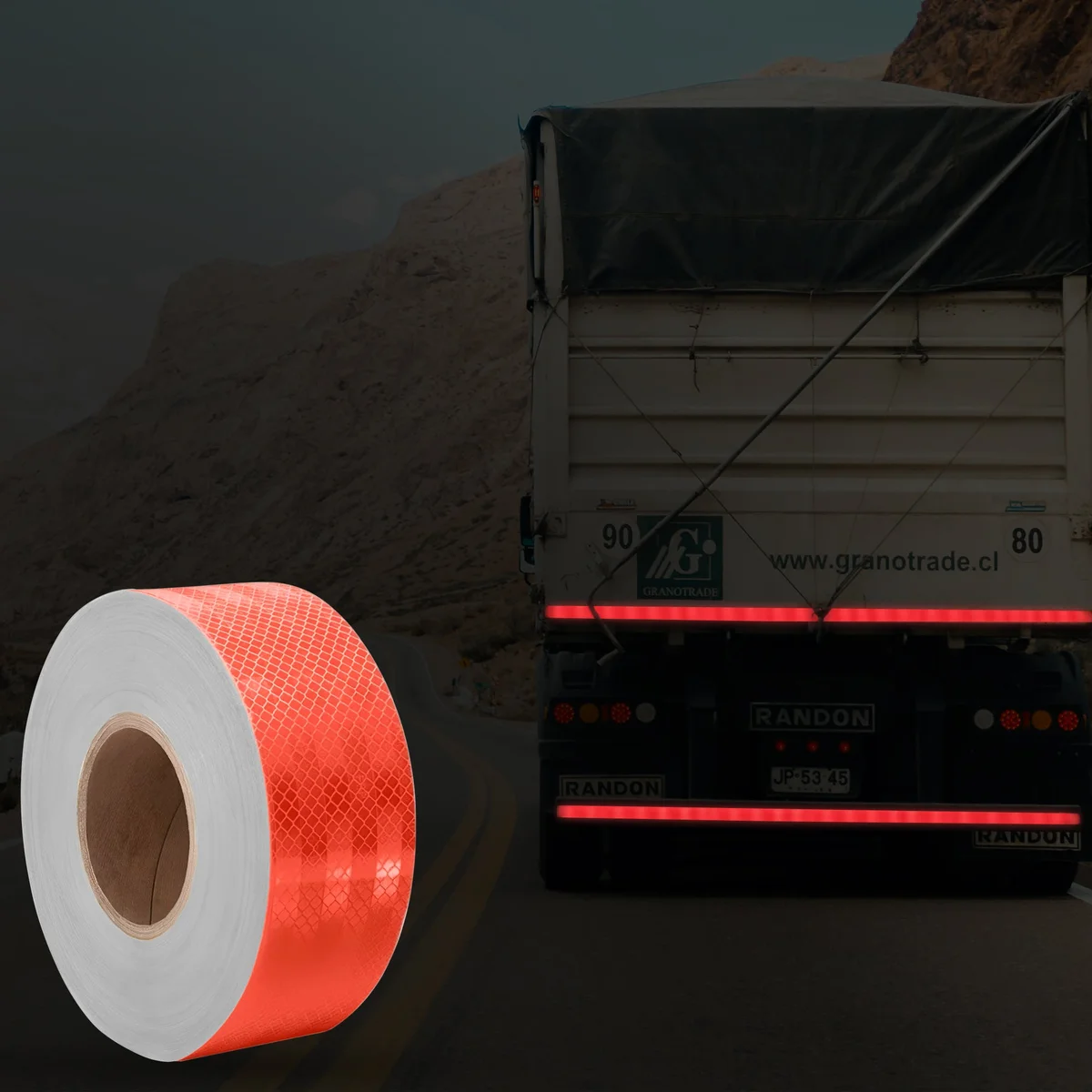 Roll of waterproof reflective tape in yellow with black hazard stripes, 25m long and 5cm wide, self-adhesive and weather resistant