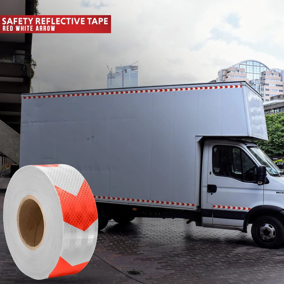 Roll of waterproof reflective floor marking tape 25m long, 5cm wide, self-adhesive and weather resistant on white background